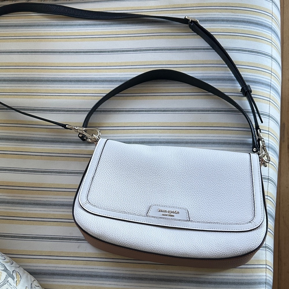 Authentic Kate Spade “Hudson” White & Brown Color Block Shoulder Bag